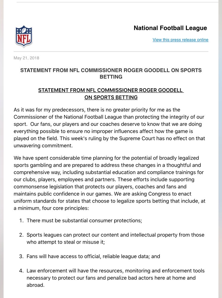 NFL statement on sports betting