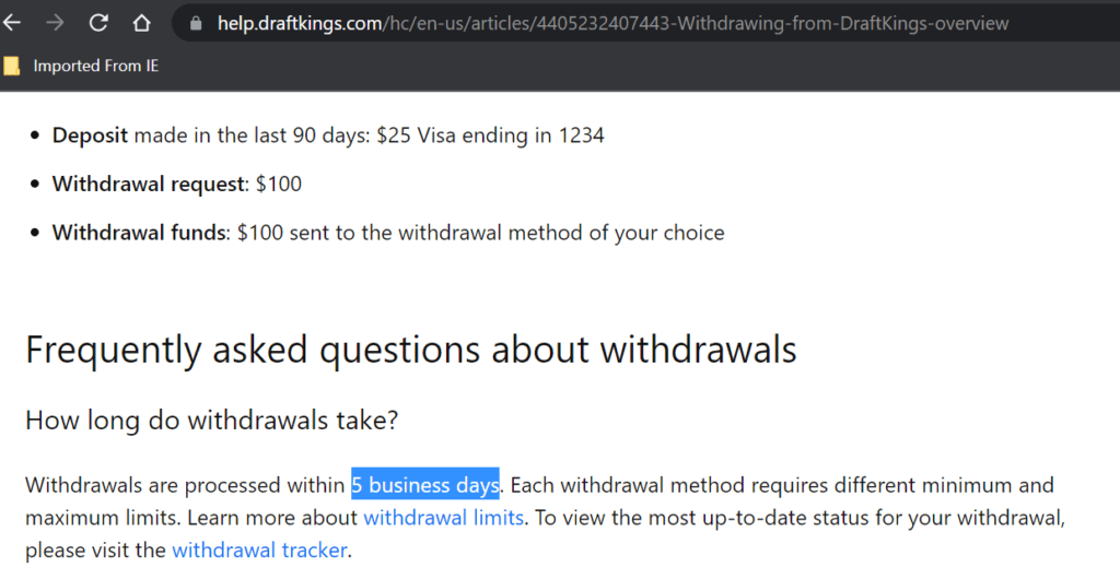 five day waitpayout at draftkings