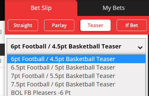 Teaser odds and options